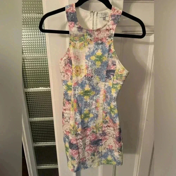 Tobi Dresses & Skirts - Tobi stretch denim mini dress pastel colors peek a boo  back size small petite